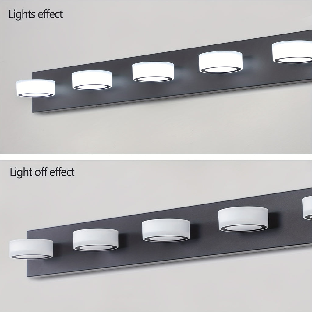 37-Inch 5-Light Bathroom Vanity Light, Elegant Modern Bathroom Wall Light, 360° Rotatable Vanity Light, with LED Light Source and Acrylic Shade, Dimmable, Suitable for Bathroom, Living Room, Bedroom (Black)