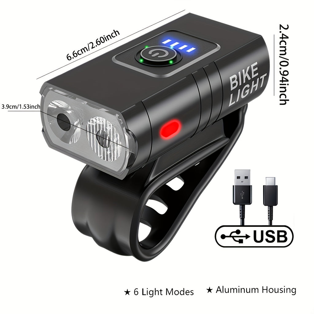 Bicycle Light Rechargeable High Beam Flashlight Night Riding Light Cycling Light with Aluminum Alloy Housing & Battery Level Indicator/