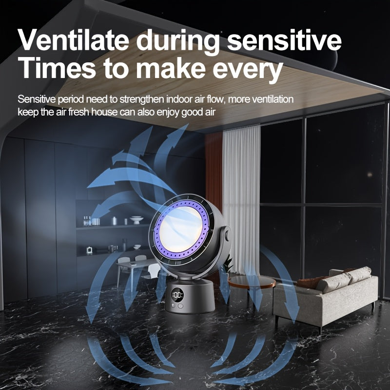 Smart Leafless Air Circulation Fan with Timer, LED Light and Aromatherapy Function - 6 Speed Levels, 360° Adjustable Lighting, Auto Left-Right Oscillation, Manual Tilt Adjustment, Built-In Hook, Hanging Use for Desktop Home Bedroom Travel