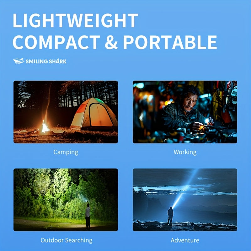 Smile Shark - 1pc LED Flashlight - COB Side Light Rechargeable - Portable Pocket Clip Design - Digital Display - Ideal for Camping / Outdoors / Outdoor Sports - Powerful / Ultra-Bright / Bright Emergency - Home Use (Home Safety)