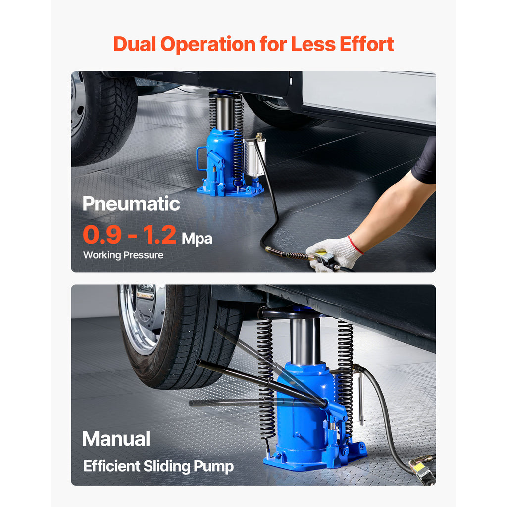 VEVOR Air Hydraulic Jack, 32 Ton (70546.9 Lbs) Capacity, 10-16.3 Inch Lifting Range, Pneumatic/Manual Heavy Duty Welded Jack with Pump, Suitable for Cars, SUVs, Pickups, Trucks, RVs, Auto Repair, Blue