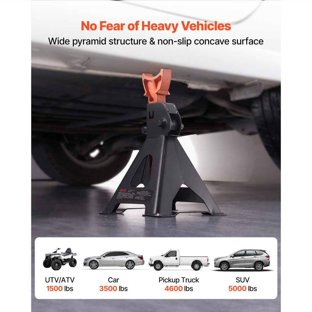 VEVOR Pneumatic Jack, 3 Ton (6,600 lbs) Capacity, 10.8-16.3 Inch Adjustable Height, Heavy Duty Steel Car Jack Stand with Locking Function for Lifting SUV, Pickup, Car & UTV/ATV, 1 Pair, Black & Orange
