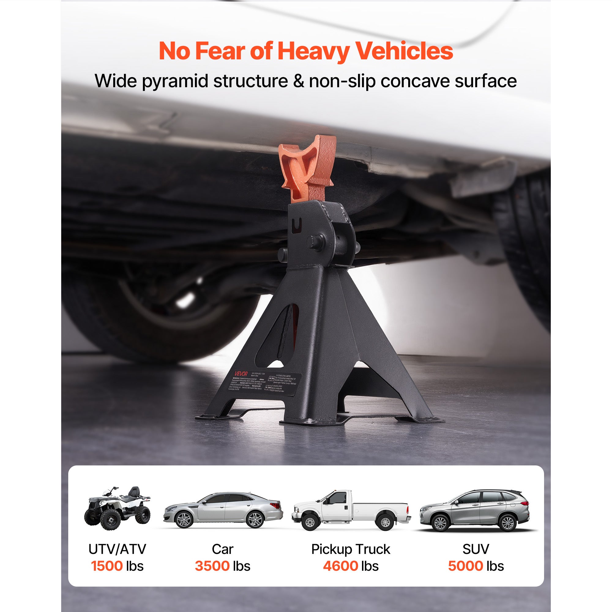 VEVOR Pneumatic Jack, 3 Ton (6,600 lbs) Capacity, 10.8-16.3 Inch Adjustable Height, Heavy Duty Steel Car Jack Stand with Locking Function for Lifting SUV, Pickup, Car & UTV/ATV, 1 Pair, Black & Orange