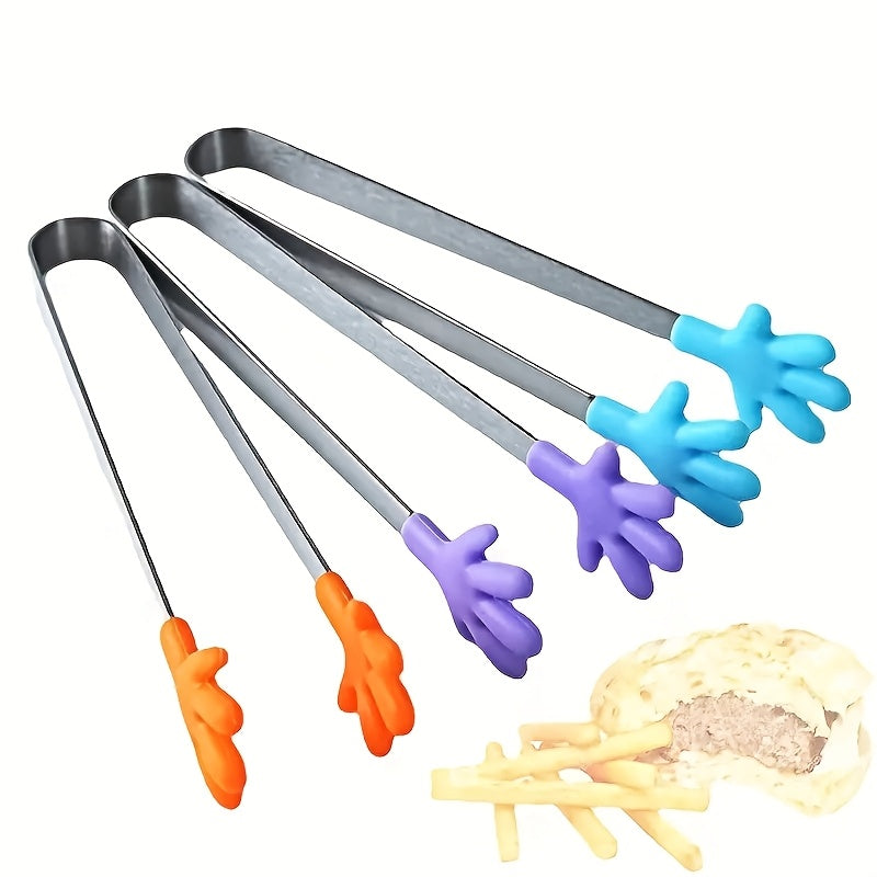 One Silicone Mini Tongs - 5-Inch Handle, Colorful Small Clips for Food, Ice Cubes, Fruit, Sugar, BBQ, Kitchen