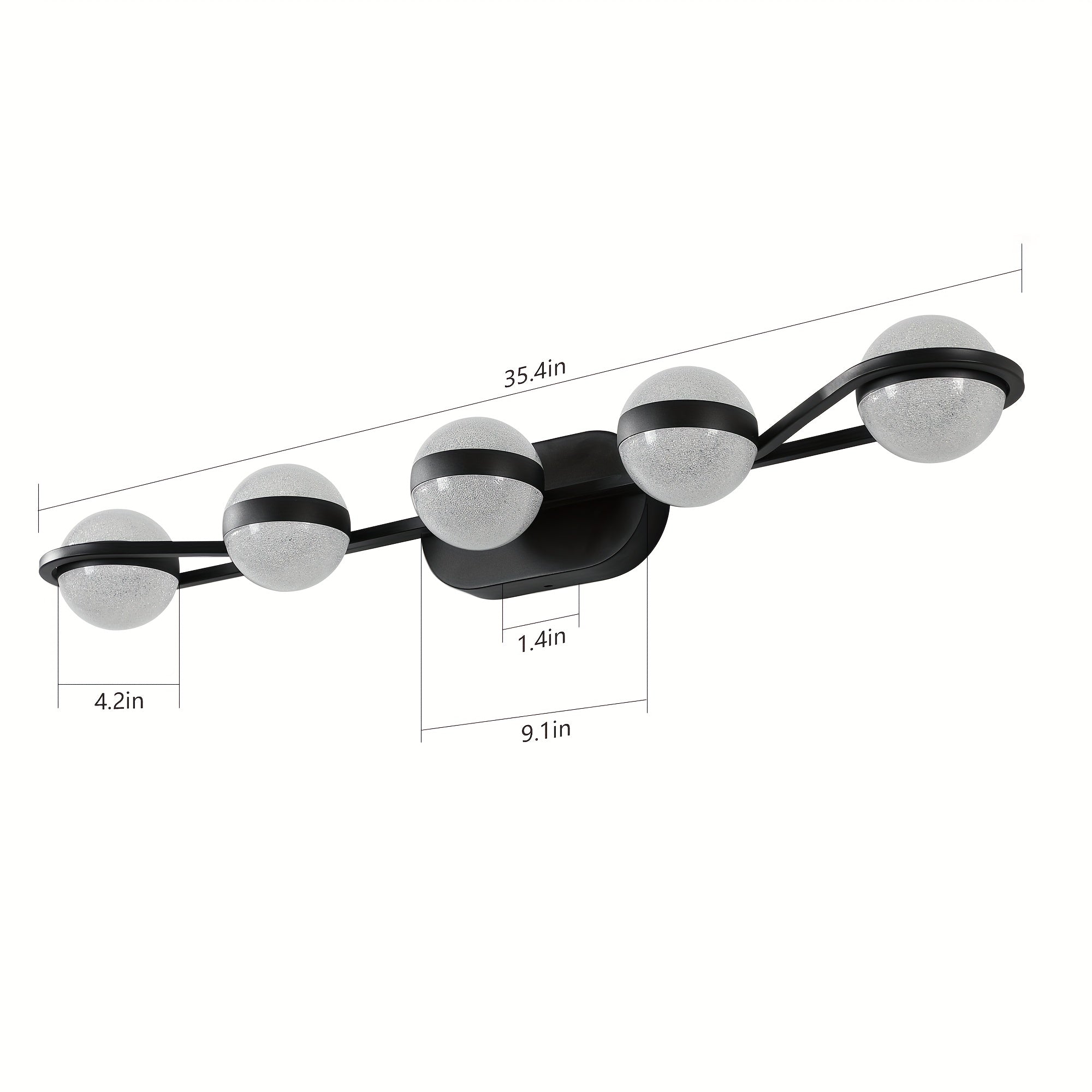 35.4-Inch 5-Light Bathroom Vanity Light, Elegant Bathroom Wall Light, Modern Minimalist Bathroom Vanity Light, with LED Light and Frosted Acrylic Shade, Wall-Mounted Decorative Lighting, Suitable for Bathroom, Living Room, Bedroom (Black)
