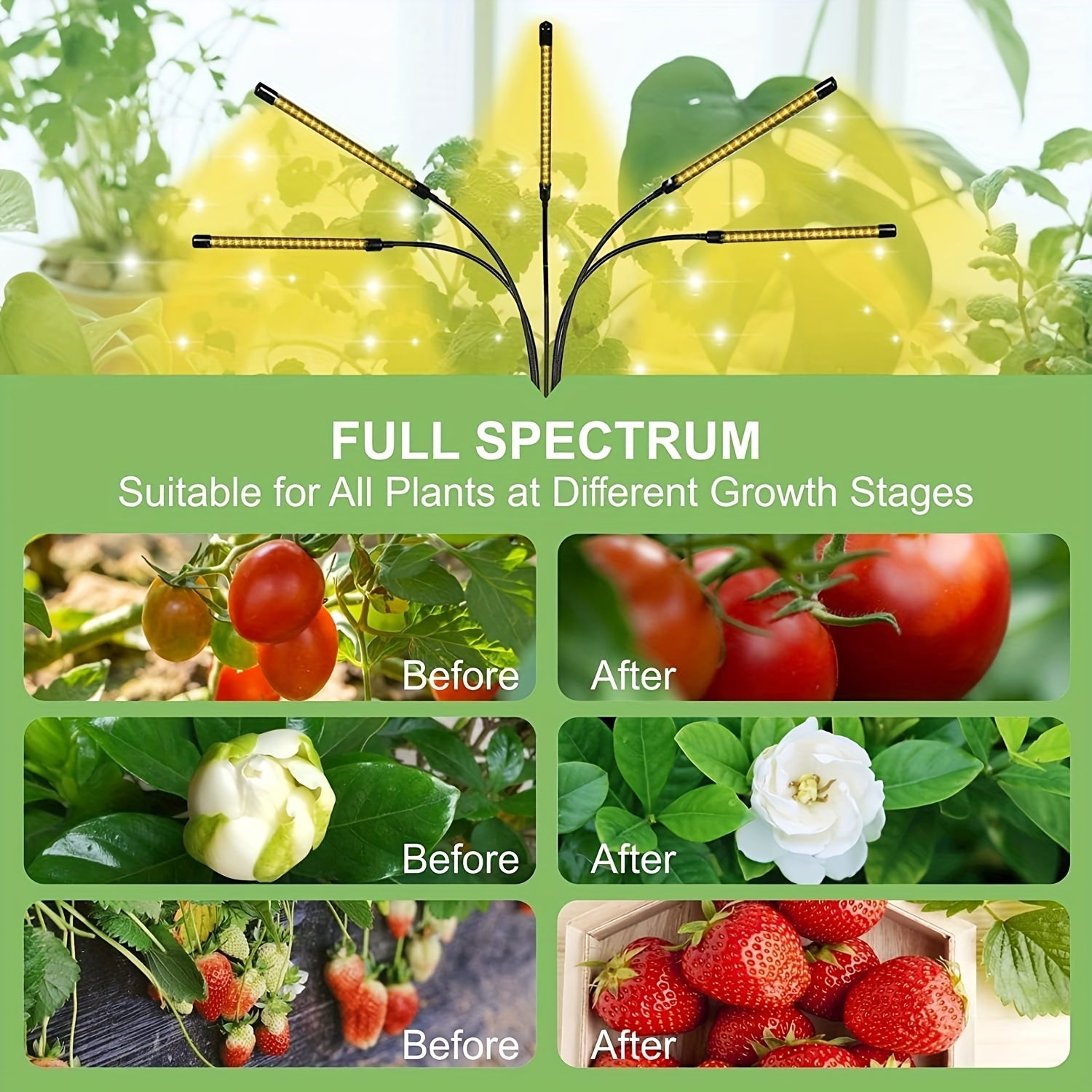 Tripod Plant Grow Light, 3000K Warm White Adjustable Stand Grow Lamp, Seedling Plant Growth Supplement Light
