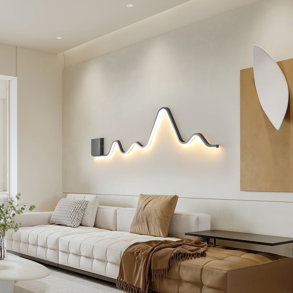 Qcyuui Lighting Dimmable LED Wall Light, Modern Wall Sconce 43.3-Inch / 109cm, Creative Wave Long Linear Wall Light with Remote Control, Suitable for Bedroom, Living Room, Hallway, Stairs, Entryway