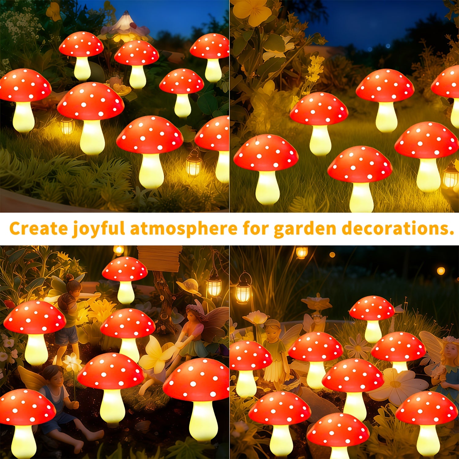 20/10 Pcs Outdoor Solar String Lights, LED Twinkling Fairy Mushroom Light, 12 Lighting Modes, Ground Insert Type, Red Mushroom Garden Decorative Light, Suitable for Party, Wedding, Camping, Lawn, Flower Bed, Valentine's Day