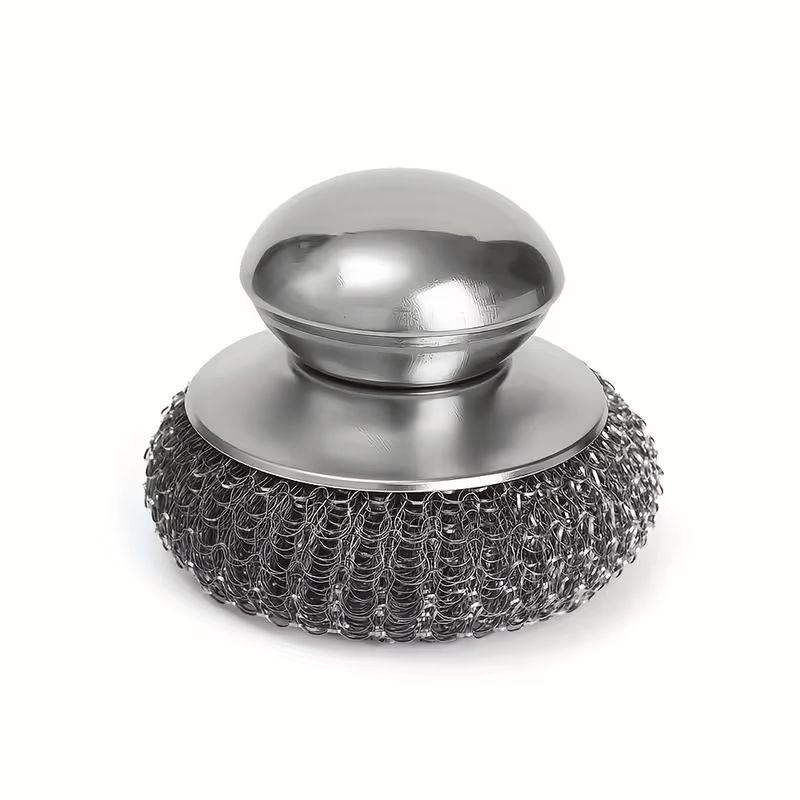 Stainless Steel Kitchen Scrubber Brush with Handle – Heavy-Duty Pot & Dish Cleaning Tool for Stubborn Stains, Easy-Grip Design for Effortless Kitchen Cleaning