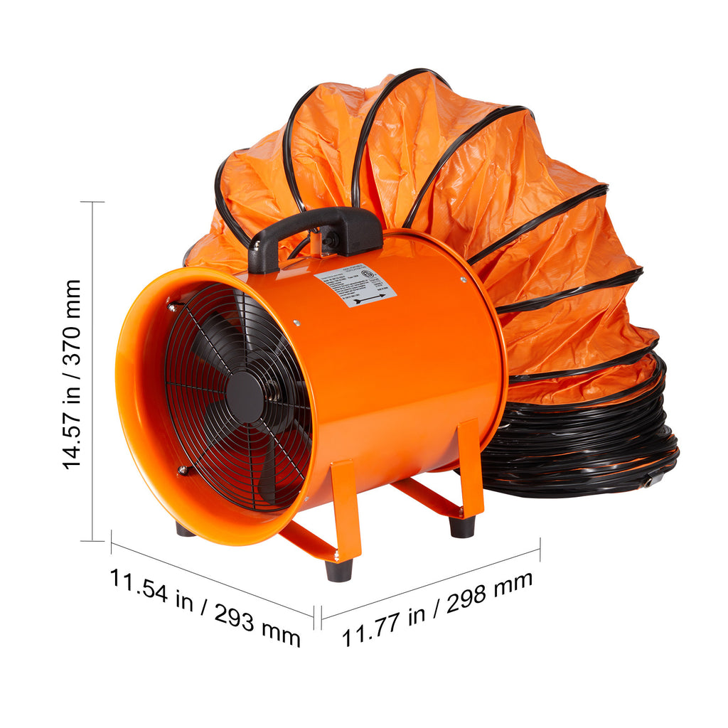 VEVOR Portable Ventilator, 10 Inch Heavy Duty Cylinder Fan with 16.4ft/33ft Duct Hose, 380W Powerful Workshop Exhaust Fan, Model 1893FM, Industrial Utility Blower for Dust & Smoke Removal at Home and Workplace