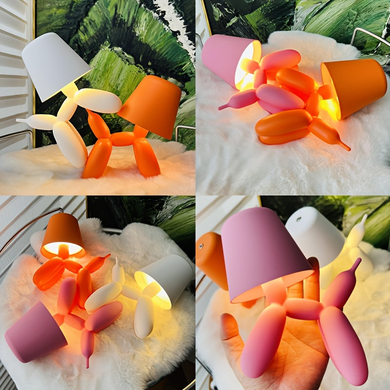 Creative romantic balloon dog shaped table lamp, equipped with touch switch, three-color stepless dimming, battery powered, dachshund ambiance light — perfect choice for hotel parties, Valentine‘s Day gifts