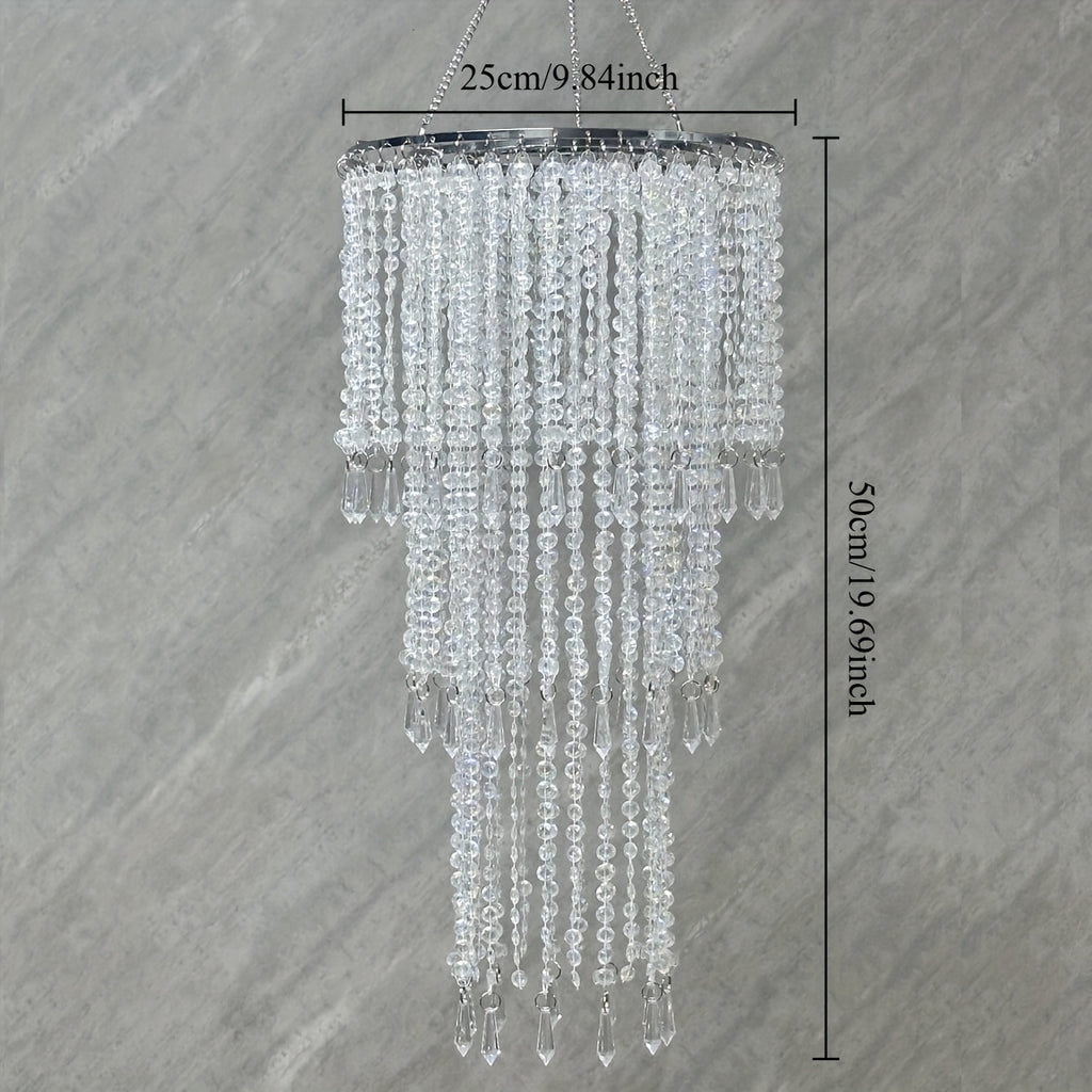 Vectolum wedding bridal room bedside colorful decorative modern bead hanging decoration (W25cm/9.84in x H50cm/19.69in), 3-layer bead decorative cover, ceiling pendant light bead decorative cover