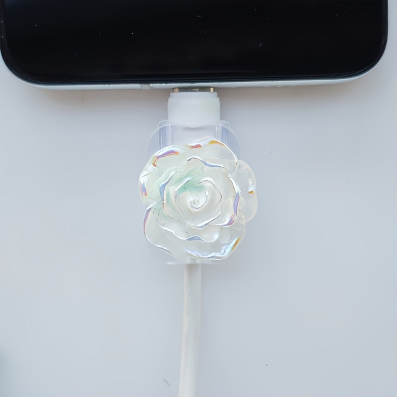 Cute Two Color Rose Phone Charging Cable Case | No Batteries Required, USB Connector, Universal Charger, Ideal for Birthday, Wedding, Valentine'S Day, Graduation, New School, Father'S Day, Christmas, Halloween - Data Cable Protection Set