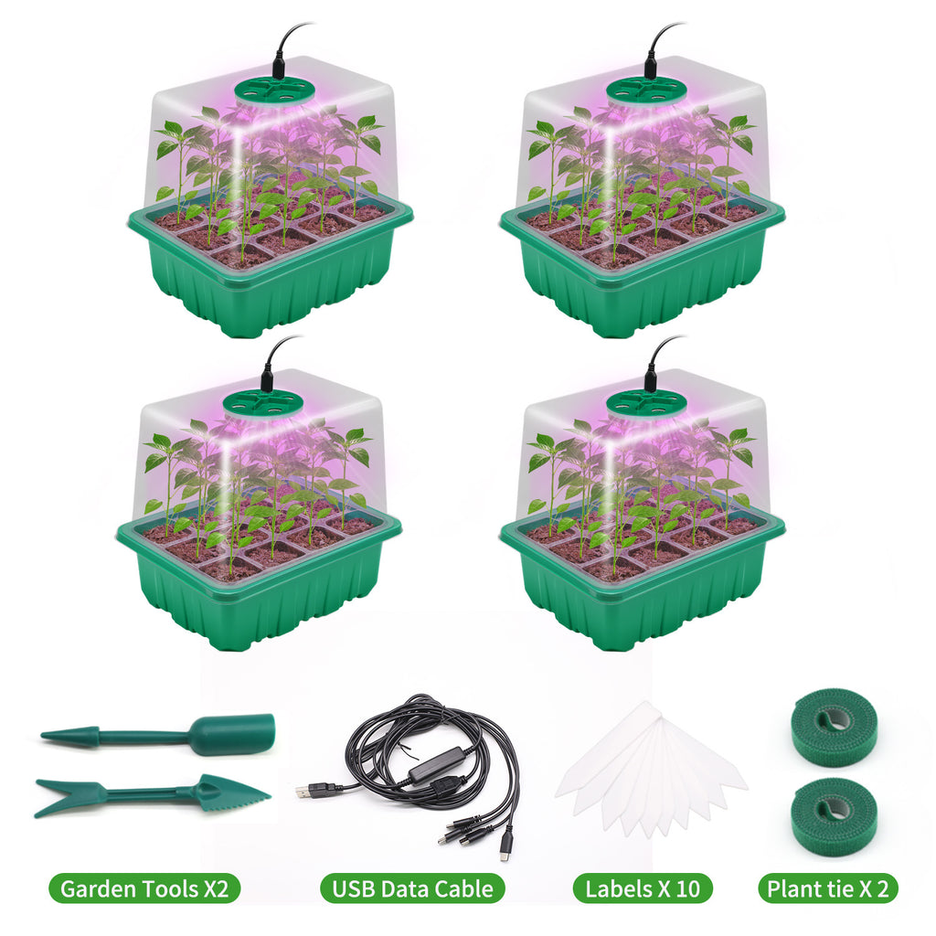 Seedling Tray with Grow Light, Drainage Holes Design, USB Powered LED Plant Grow Light, Ideal for Indoor Seedlings Flowers Greenhouse Plant Tray