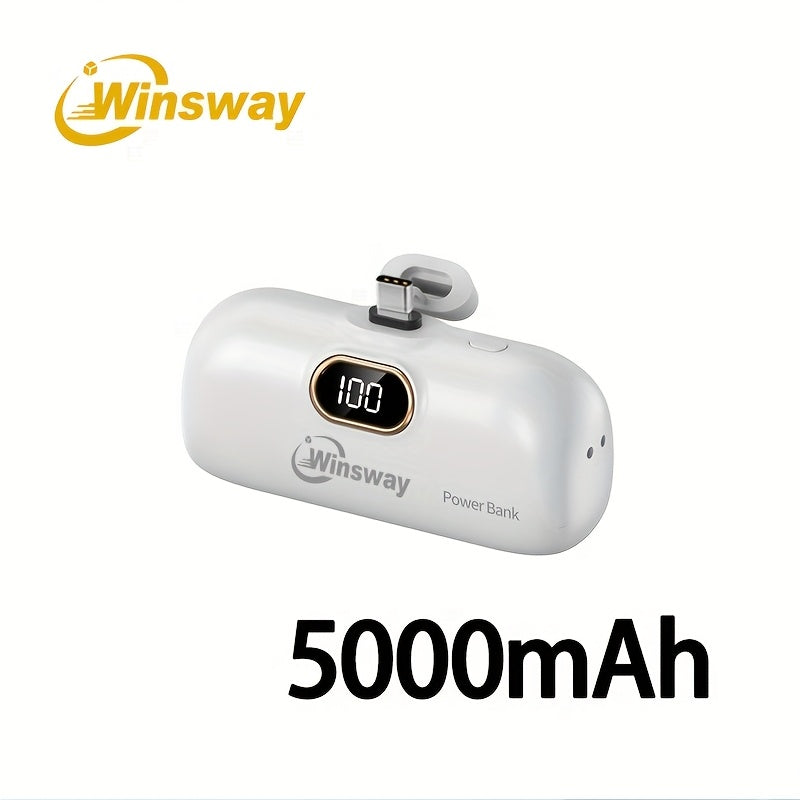 WINSWAY 迷你行動電源 5000mAh, 15W PD USB C 手機充電器, LCD 螢幕電量顯示, 適用於 Iphone 16/15/15 Plus/15 Pro/15 Pro Max/Android/Samsung/Moto/Lg, 聖誕禮物首選