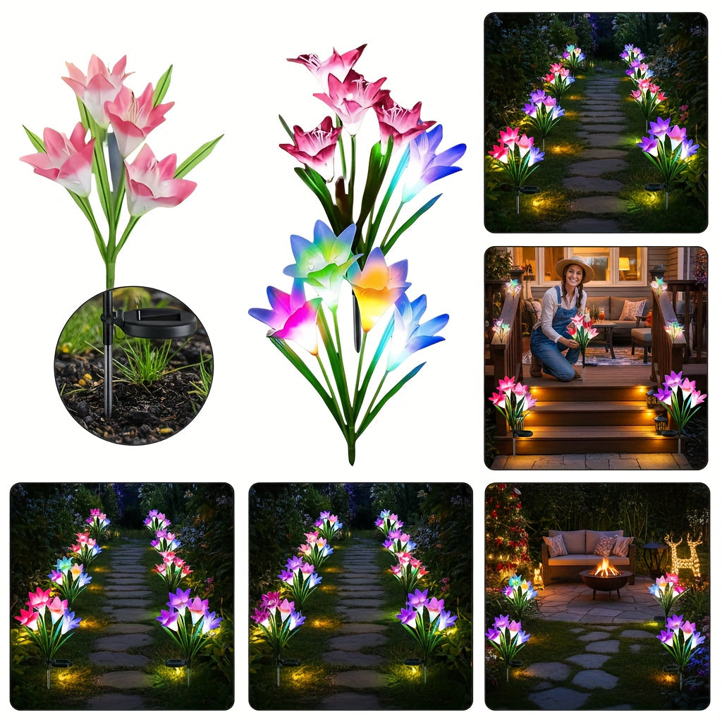 2/4 Pack Solar Outdoor Light, Lily Shape, IP65 Protection Rating, Easy Operation LED Light, Garden Decoration for Patio, Stairs, Courtyard, Platform & Pathway | Valentine‘s Day Decoration / Valentine’s Gift