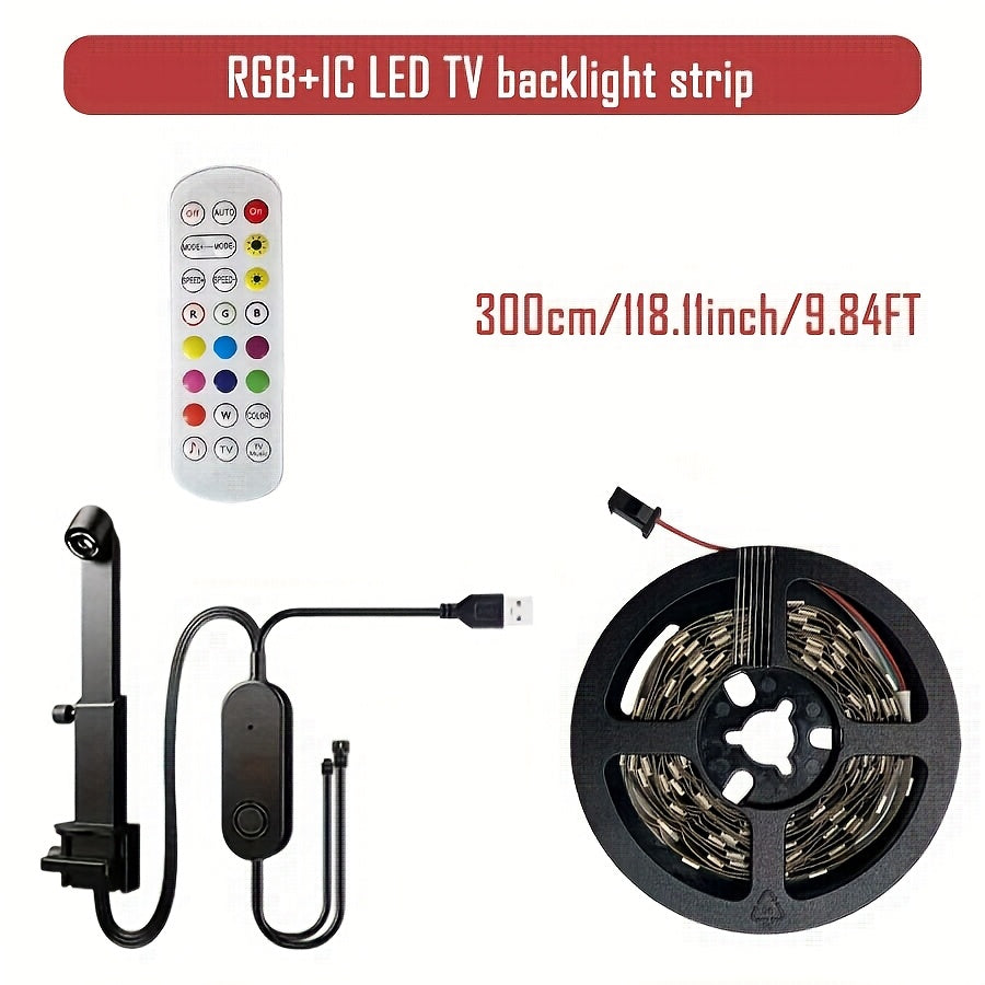 1个带有RGBIC技术、AR颜色传感器、遥控器和调光功能的电视背光灯条，USB供电，适用于35至80英寸的电视 - 非常适合家庭影院、游戏设置、客厅