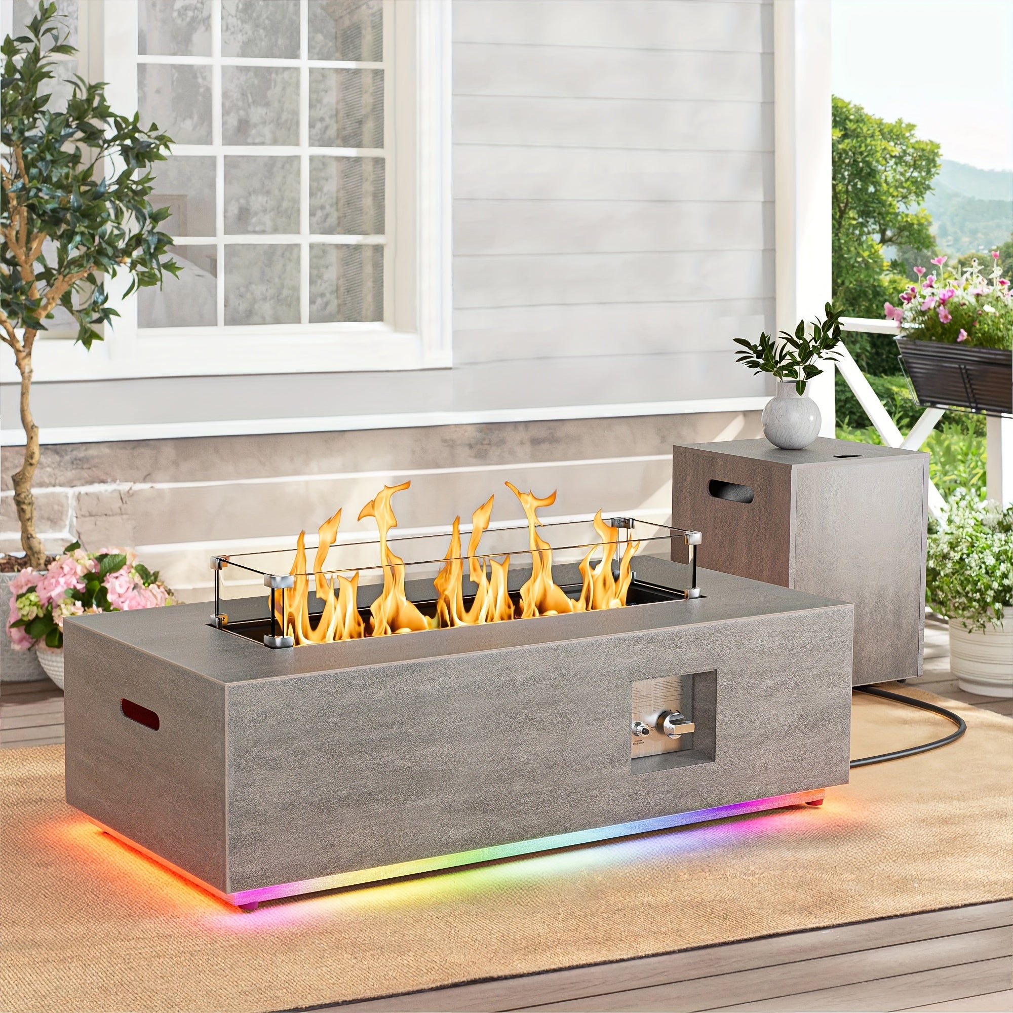 42-Inch Propane Fire Pit, 50,000 BTU Fire Pit Table, Outdoor Patio Rectangular Propane Fire Pit, Smokeless Heating Table