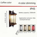LED Outdoor Solar Wall Light Villa Courtyard Exterior Wall Gate Post Street Light IP45 Aluminum Body Four-Color Dimmable Wall Light (White/Warm Light/Neutral Light/Red Light)