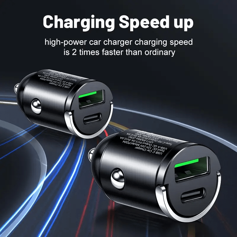 100W Fast Car Charger, Type-C Quick Charge, Ultra-Mini Pull-Ring Design, PD3.0 Dual-Port Adapter, Compatible with iPhone 14/13 Pro Max, iPad, Samsung, MacBook – No Battery Required