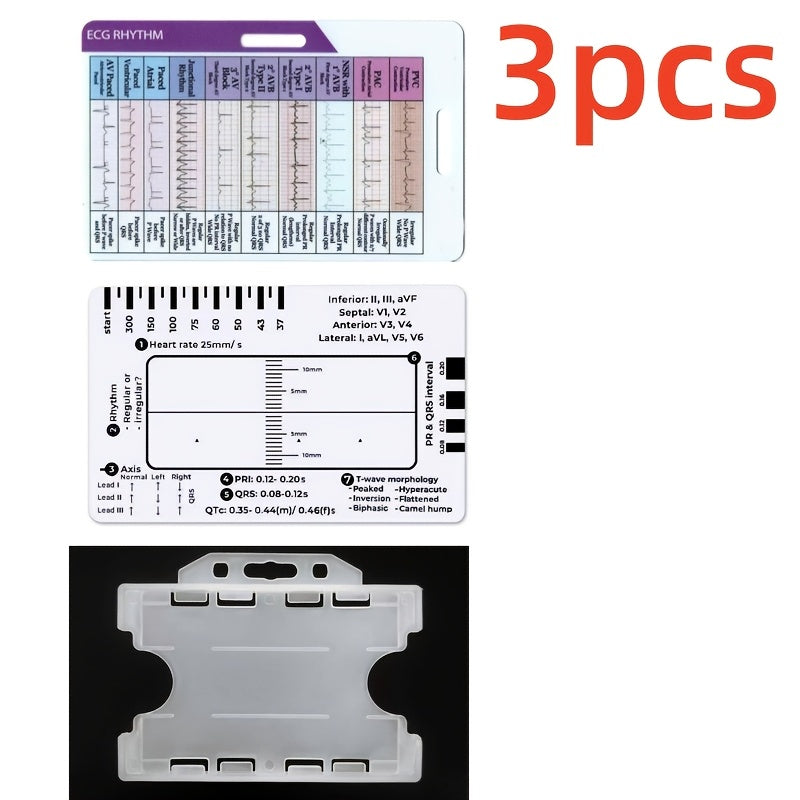 3件套装便携式心电图节律口袋卡 -耐用套装 防水耐用 PVC 医学学习工具，彩色心跳图表可快速识别节奏，非常适合学生和专业人士，心电图解释