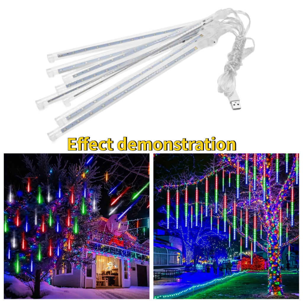 8-tube/1 set meteor shower light (USB powered), dynamic raindrop type, high-brightness LED light, indoor/outdoor dual-use decorative light strip, decorative color light for festival scene arrangement