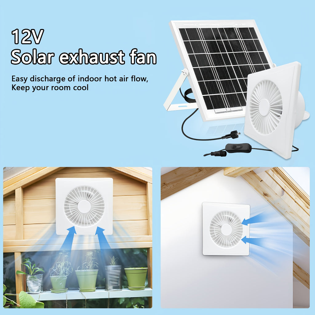 White Solar Exhaust Fan - Equipped with 6W/8W/17W Solar Panel and White High-Speed Exhaust Fan, Keeps Air Circulated and Space Cool, Ideal for Home, Greenhouse, Chicken Coop, Shed and Pet House