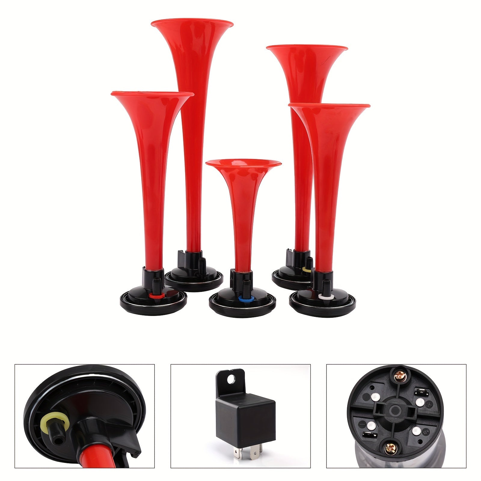 ALLREY Musical Horn Plays Dixie LACUKARACHA Tune 5 Trumpet Musical Air Horn with Compressor Plays 6 Trumpet Godfather Tune Red 12V Fits Train Truck Car Boat RV UTV Motorcycle