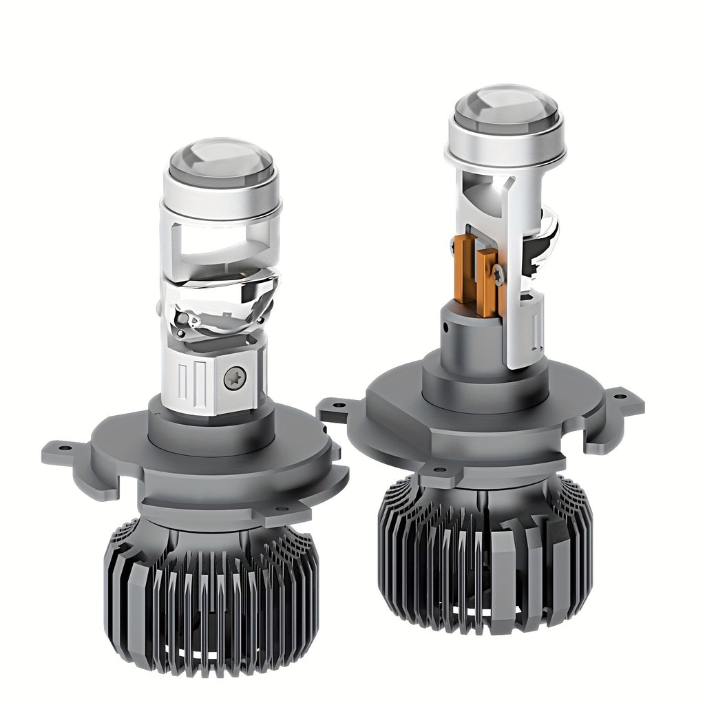 2-Pack Car LED Headlight H4 Super Bright Mini Lens Bulb Focused Beam with Cut-off Line Adjustable CNC Chuck for Different Light Types Plug-and-Play Mini Size with Cooling Fan Car Headlight Fits All Car Models No Battery Needed