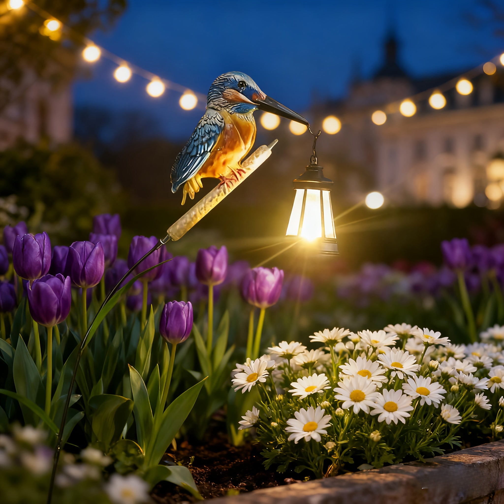 New Outdoor Solar Kingfisher Hanging Lantern Courtyard Lawn Light, Swaying Reed Design Natural and Vivid, Suitable for Garden Lawn Farm Path Courtyard Decoration, Warm White or Colorful Light, Best Holiday Gift for Family and Friends