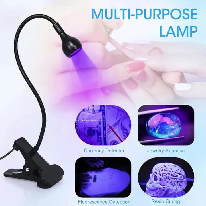 USB mini UV nail curing lamp, clip-on flexible metal tube, portable UV LED nail lamp, quick gel nail drying lamp, nail dryer, bendable positioning, small desk lamp for dorm bedroom, home DIY nail tool