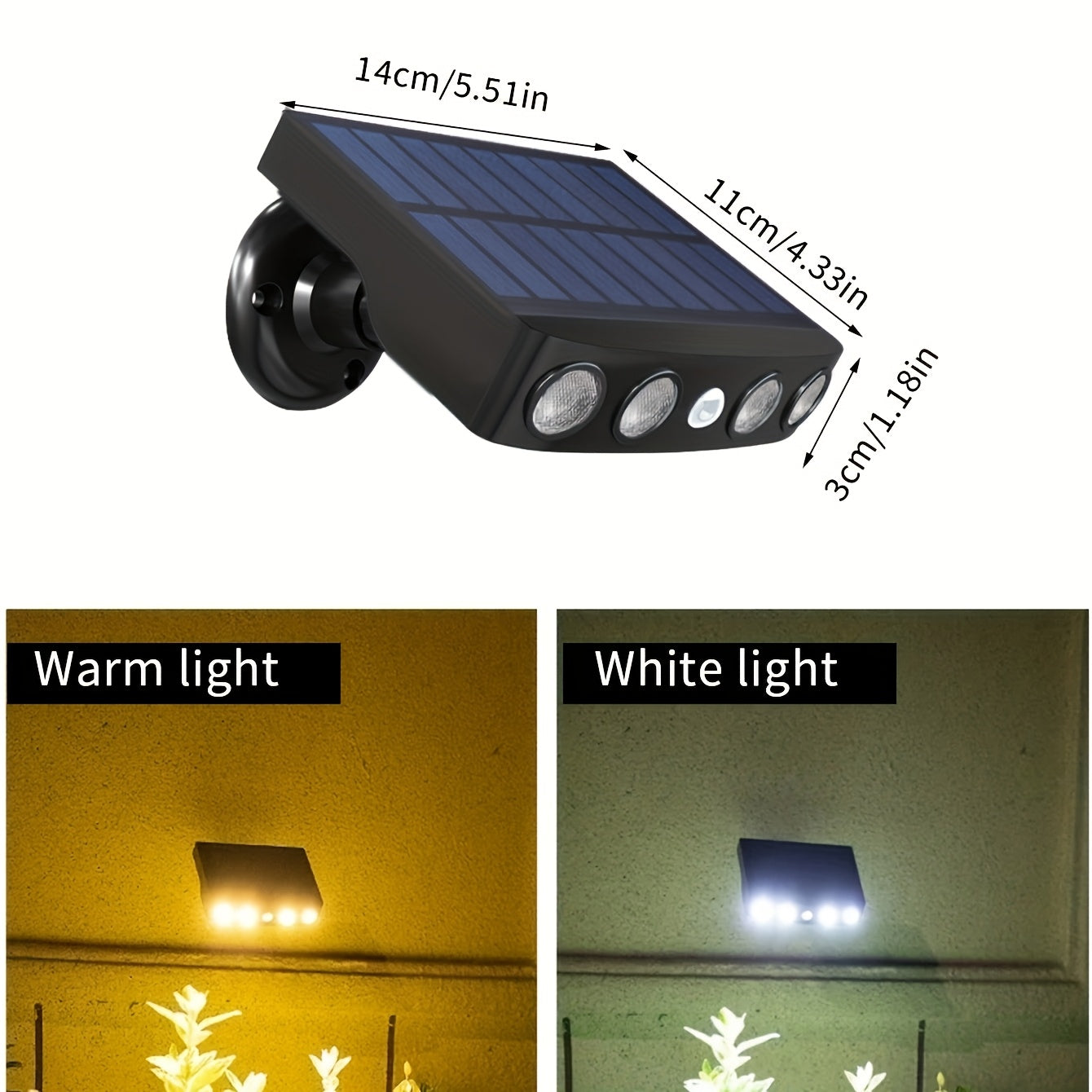 Solar Security 4 LED Light Outdoor Decorative Sensor Motion 3 Lighting Modes Street Light Built-in 18650 Lithium Battery Wall Night Working Light IP44 Solar Daylight Garden Light Super Bright Solar Security Light Garden Courtyard