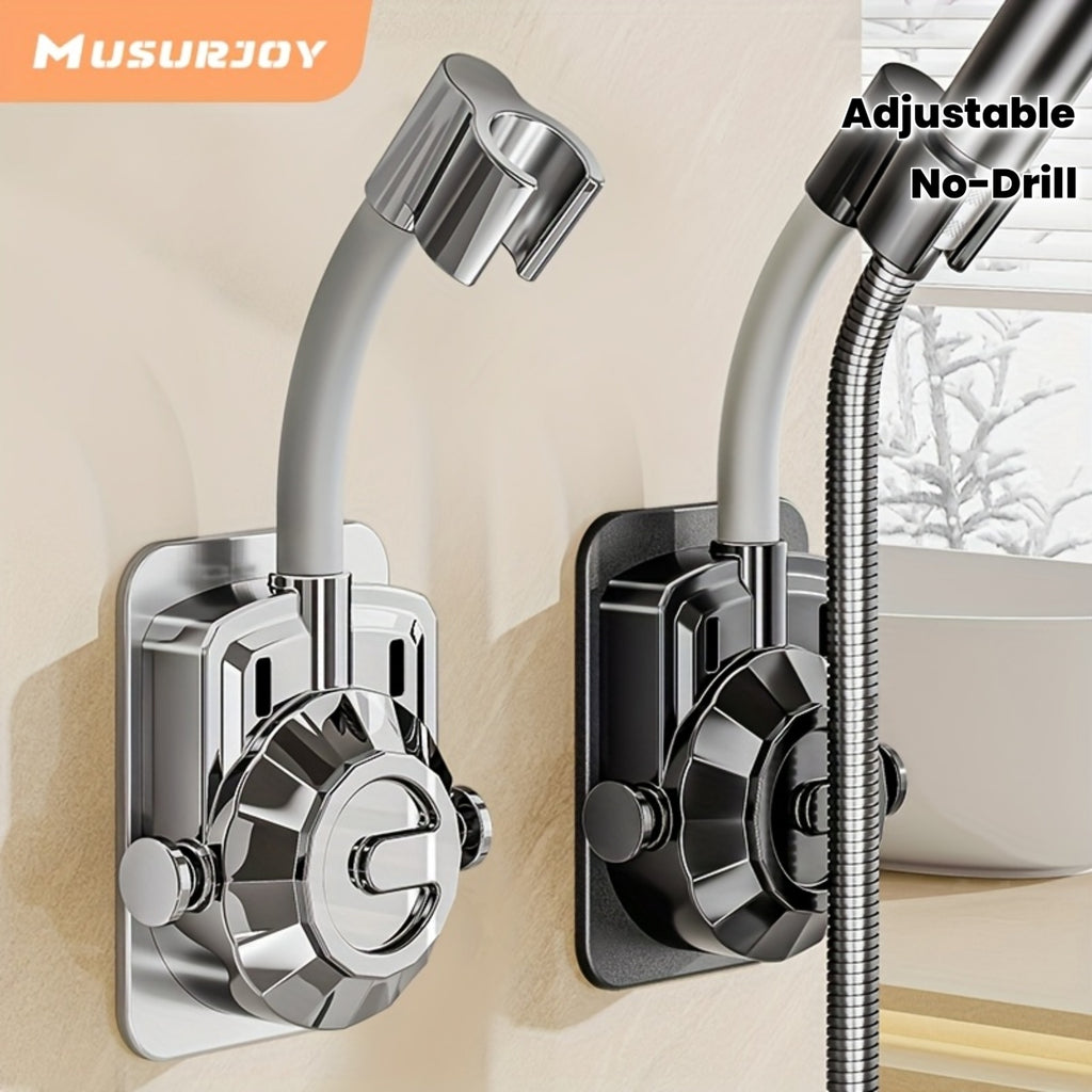 Musurjoy Bathroom Shower System Wall Mount Shower Head Holder - Adjustable Angle Shower Bracket, Silver Black Gray, No-Drill Wall Mount, Father's Day Gift, New Summer Product
