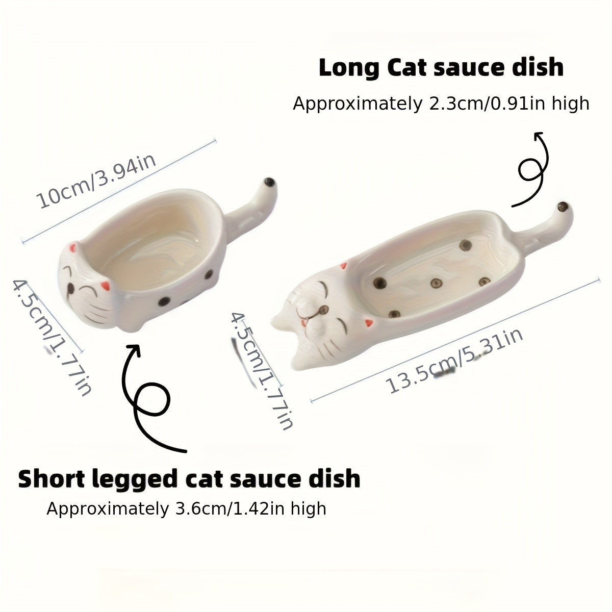 2Pcs/1Set Cat Ceramic Sauce Dish, Ins Japanese Style Cute Cat Multi-Functional Seasoning Tray 10*4.5cm/3.94*1.77in, Chopstick Rest, Small Plate for Snacks, Sushi, Soy Sauce Dip 13.5*4.5cm/5.31*1.77in