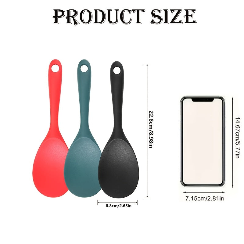 1PC Integrated Silicone Rice Spoon, Non-stick Heat Resistant Rice Cooker Spoon, Full Wrapped Kitchen Serving Spoon, Suitable for Rice, Salad and Mashed Potatoes