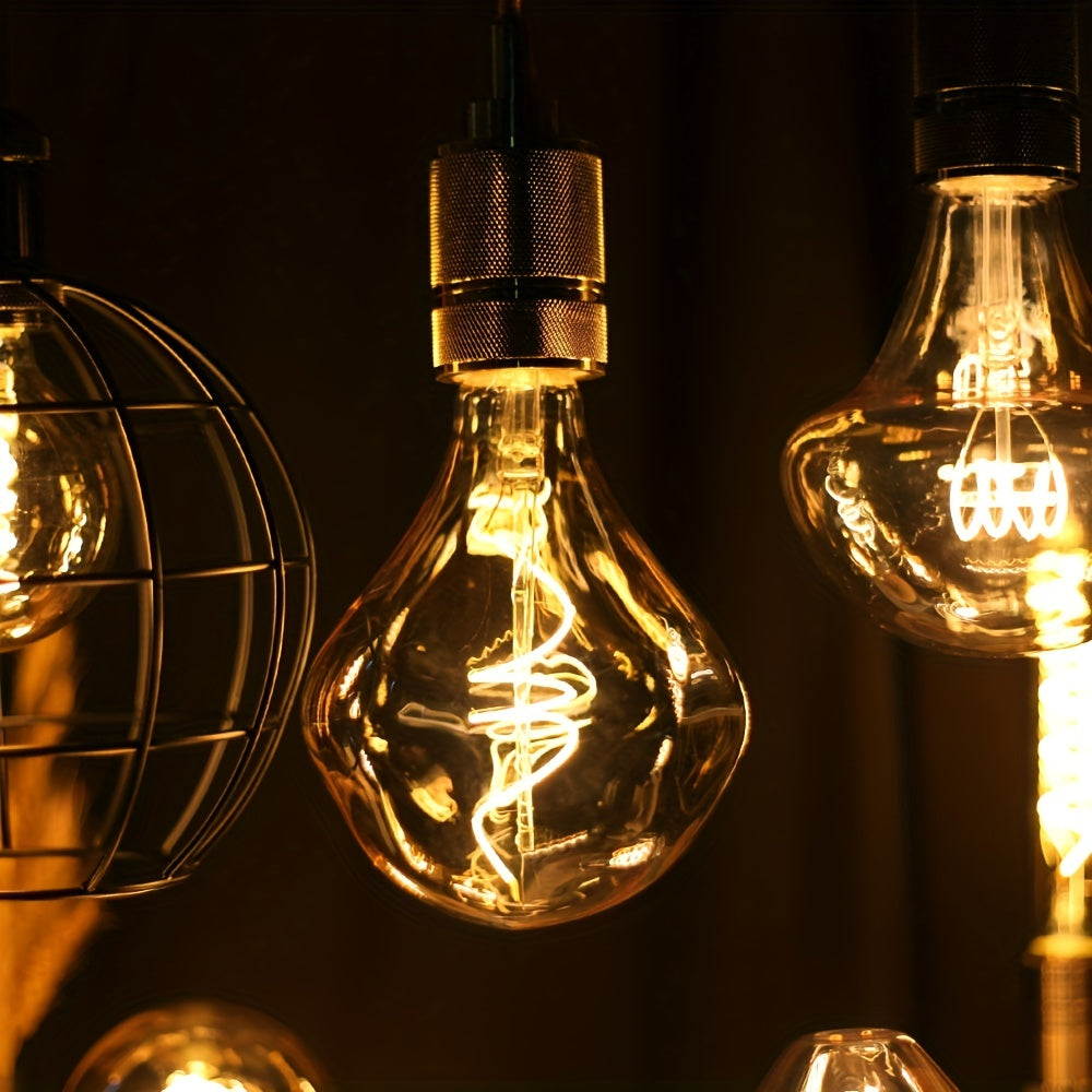 1PC vintage Edison LED flexible filament bulb, creative LED dimmable bulb 110-130V 4W E26 base 2300K warm light amber glass bulb, bedroom living room home decorative bulb