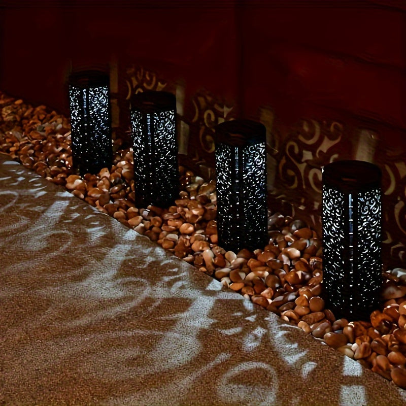 4pcs Solar Garden Vintage Hollow Out Floor Light, Outdoor Path Light, LED Halloween Christmas Decorative Landscape Light, Perfect for Courtyard, Garden, Pathway, Lawn, Street, Party Holiday Decoration