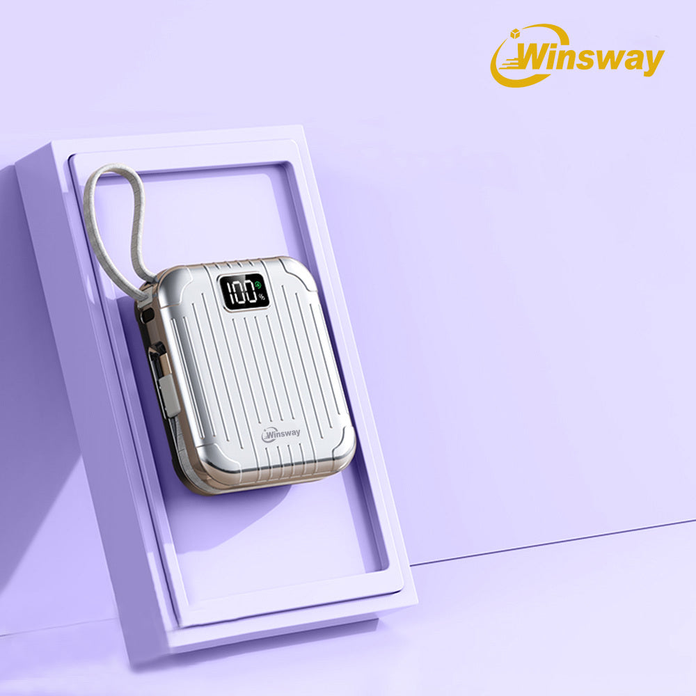 文思威2.9英寸迷你便攜充電寶-10000mAh，22.5W快充，配備2合1掛繩線，Type-C雙向快充，LED高畫質顯示屏，便攜登機，相容多種手機型號