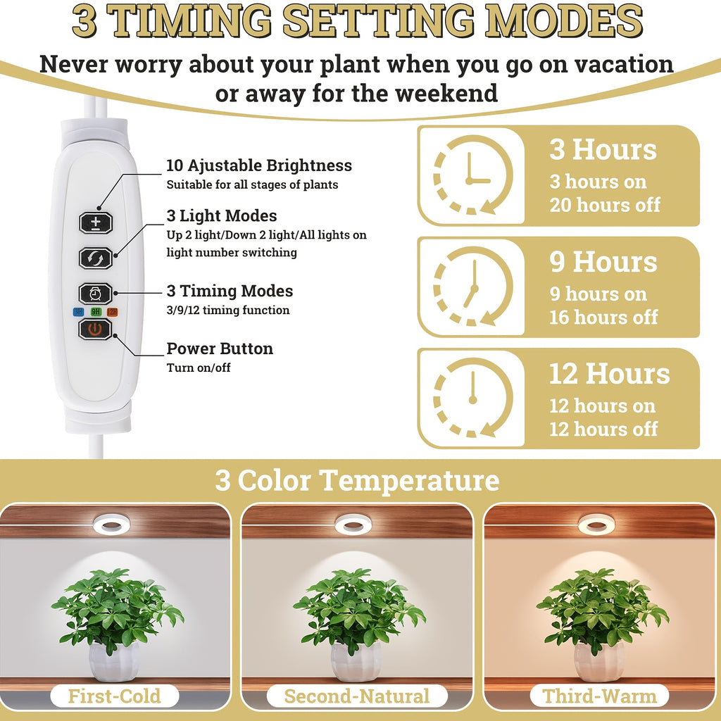 Smart Full Spectrum LED Grow Light for Indoor Plants, Specially Designed for Indoor Potted Plants. 3/6/9H Timer, Ideal for Balcony & Houseplants