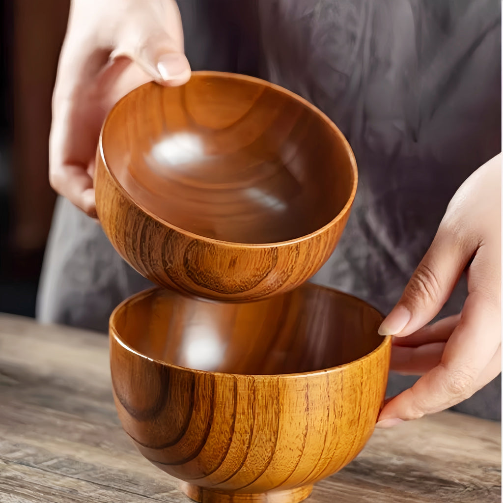 Japanese Vintage Solid Wood Bowl – Anti-Scald Protection for Home Use, Travel & Takeout Camping Drop-Proof Bowl, Kitchen Utensil – Rice Bowl, Noodle Bowl, Soup Bowl, Salad Bowl, Fruit Bowl, Jam Wooden Bowl
