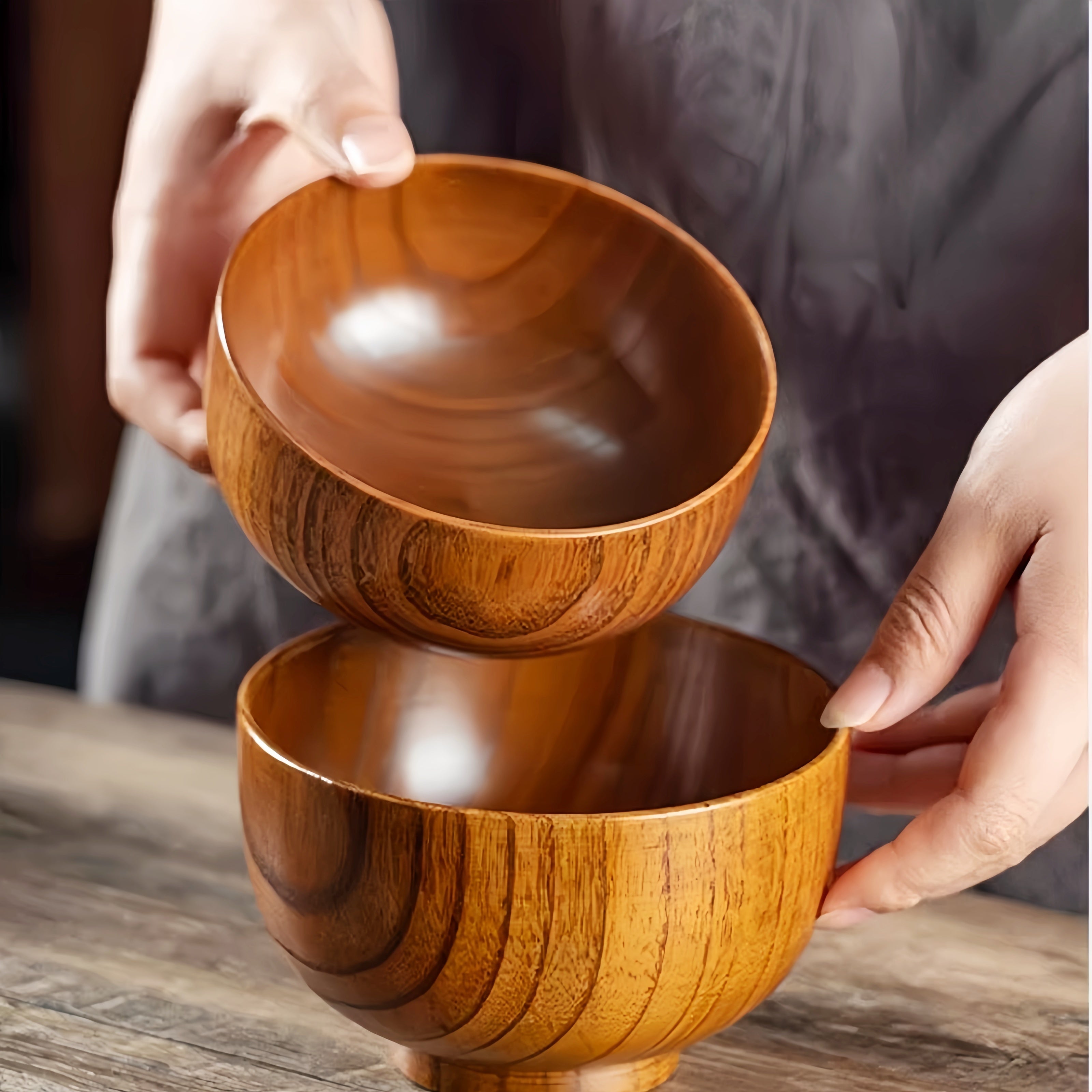 Japanese Vintage Solid Wood Bowl – Anti-Scald Protection for Home Use, Travel & Takeout Camping Drop-Proof Bowl, Kitchen Utensil – Rice Bowl, Noodle Bowl, Soup Bowl, Salad Bowl, Fruit Bowl, Jam Wooden Bowl