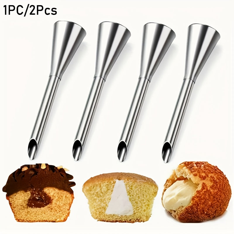 1 or 2 Pack Stainless Steel Cream Puff Nozzle – Cake & Choux Pastry Cream Decorating Tip, Filling Injector Nozzle for Cream Cakes