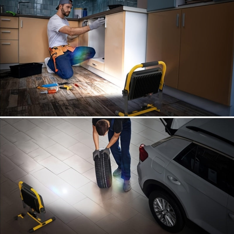 30W rechargeable battery work light, LED work light with stand, portable floodlight with 4 lighting modes, for indoor repair shop work site lighting