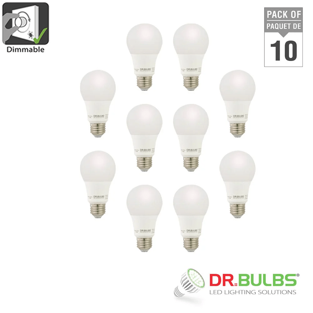 10-pack A19 10W (60W equivalent) 3000K soft white dimmable LED bulb
