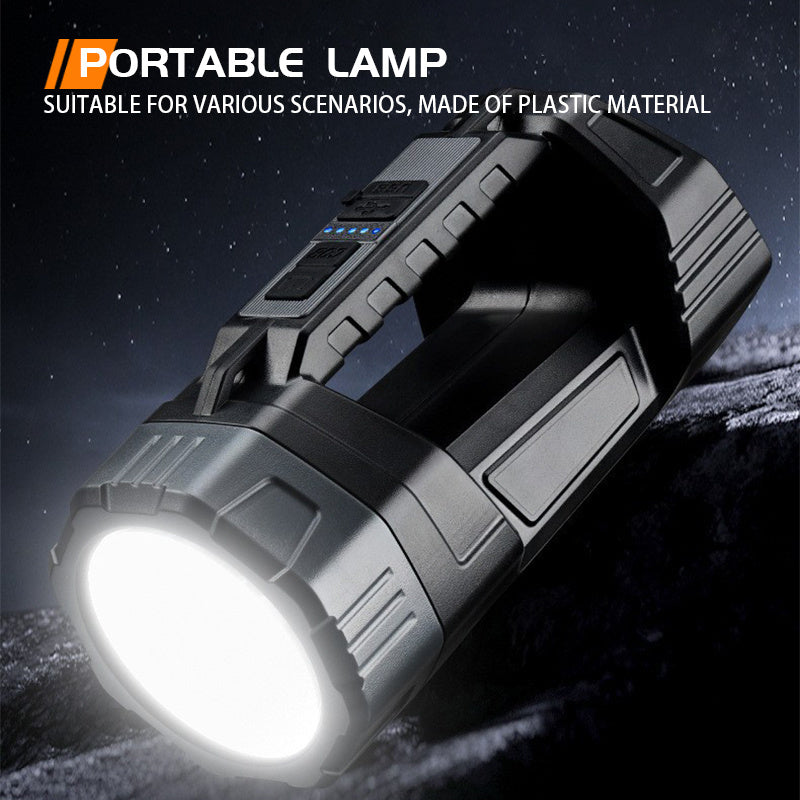 1pc MACROCOSM Solar/USB Rechargeable Spotlight, Battery Level Indicator & USB Output Port, LED Flashlight, 6 Modes Portable Torch with Side Light, Ideal for Camping, Emergency, Outdoor - Handheld Searchlight