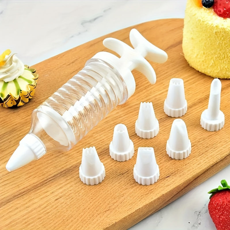 8Pcs Plastic Piping Tool Set with 8 Nozzles, Heavy-Duty Cream Squeezer Set, Ideal for Cake Decorating, Icing, Piping Gel and Soap Making, Compatible with Pastry Bags, Perfect for Home Bakers, Restaurants and Dessert Decoration