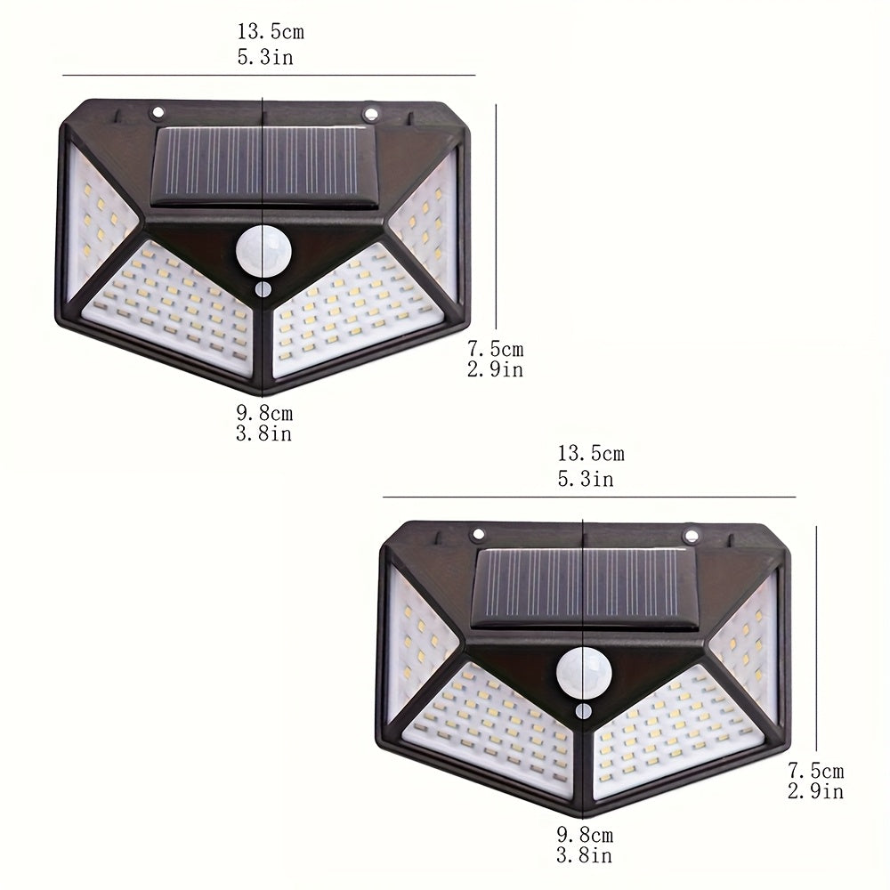 2-Piece Outdoor Solar Wall Light High Brightness 100LED 4-Side Illumination 270-Degree Wide Angle Lighting Easy Installation IP54