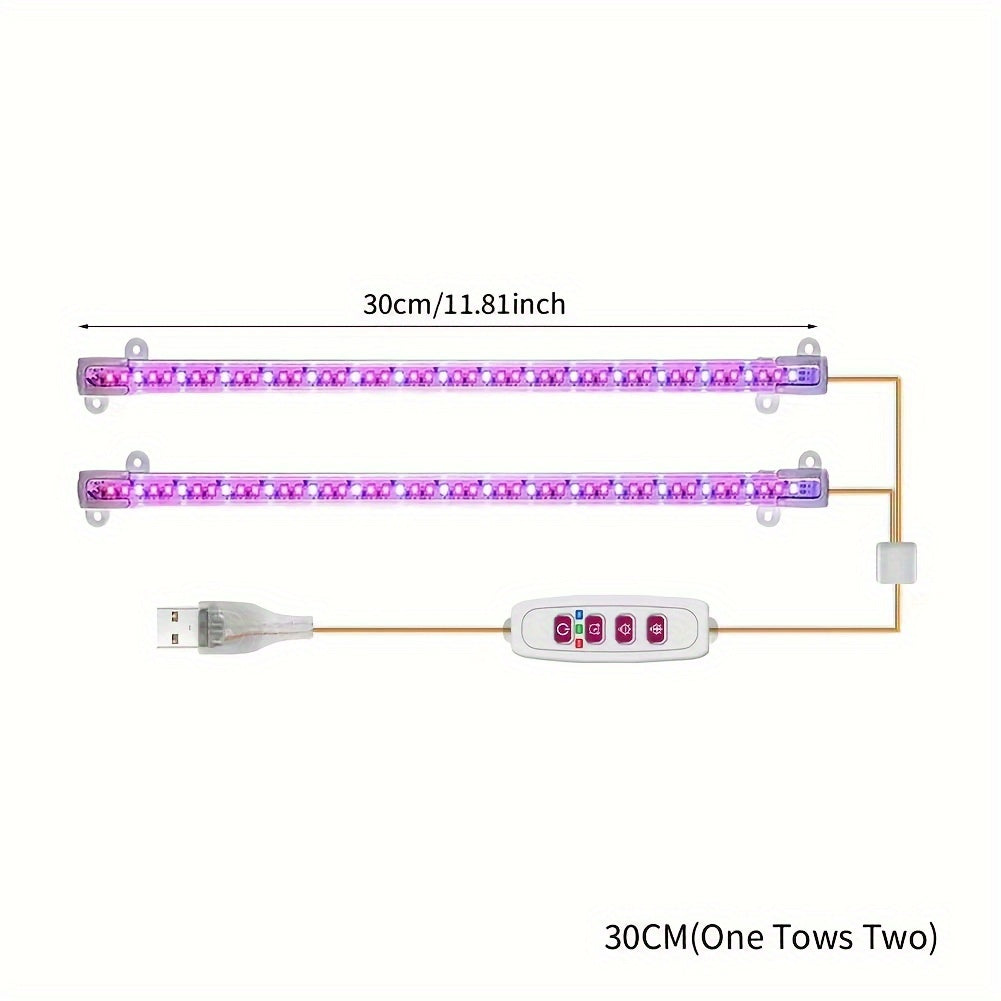 1/2/3/4 red/blue 11.81-inch LED grow light strip tube, timer control 8/12/16 hours, indoor plant USB brightness adjustment, full spectrum plant light for seedlings, vegetables, flowers