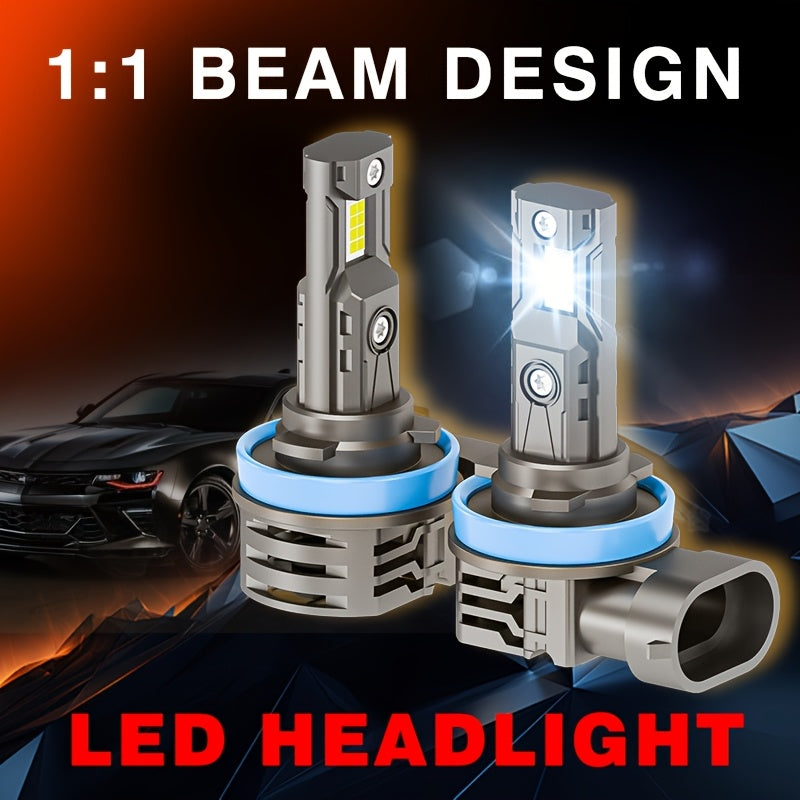 2Pcs H11 LED Bulbs Car Headlight Conversion Kit 6000K Cool Light High Power High Brightness High Beam Low Beam 1:1 Beam Design Copper Tube Heat Dissipation with Cooling Fan LED Car Light Car Programming Upgrade