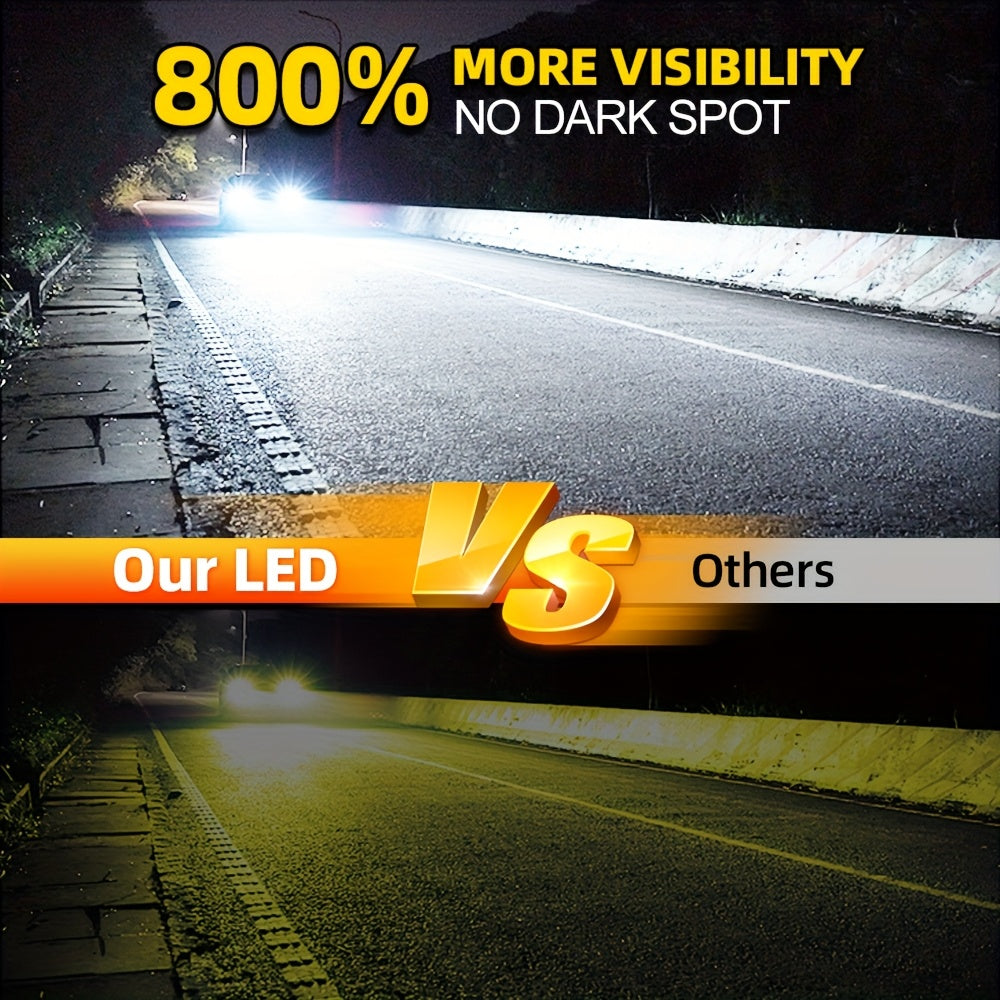 2 LED Headlight Bulbs, Compatible with 9005/HB3, 9006/HB4, H1, H4, H7, H11 Models, 60000 Lumens Super Bright High/Low Beam, Supports CANBUS Error-Free Technology, 800% Brightness Increase, 6000K Cool White Light, Plug-and-Play